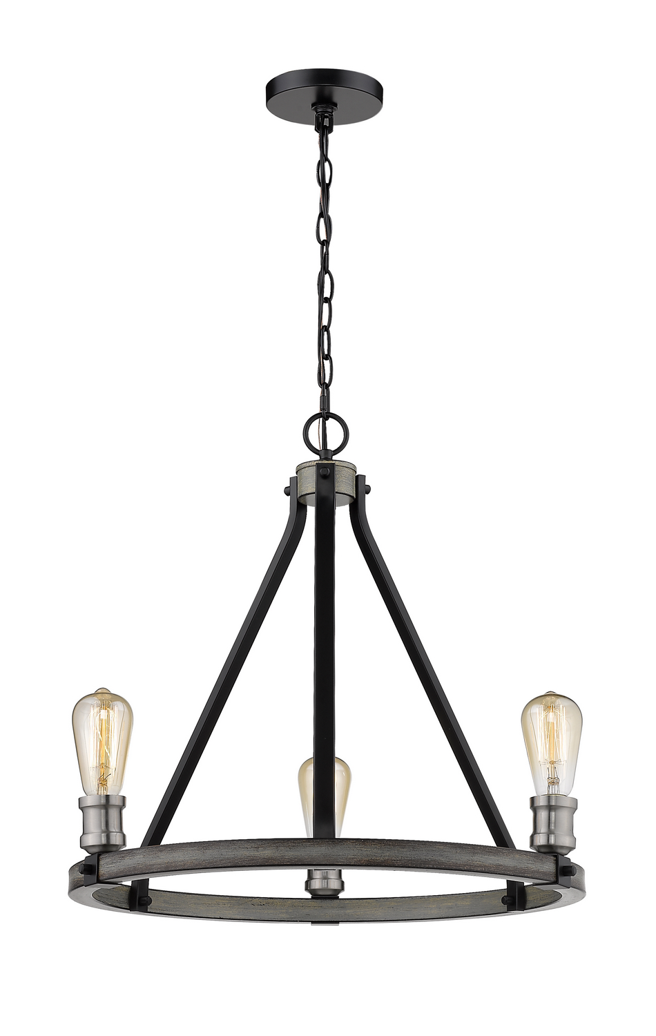 Three Light Chandelier by Z-Lite - Kirkland Collection, Ashen Barnboard Finish - 472-3ABB