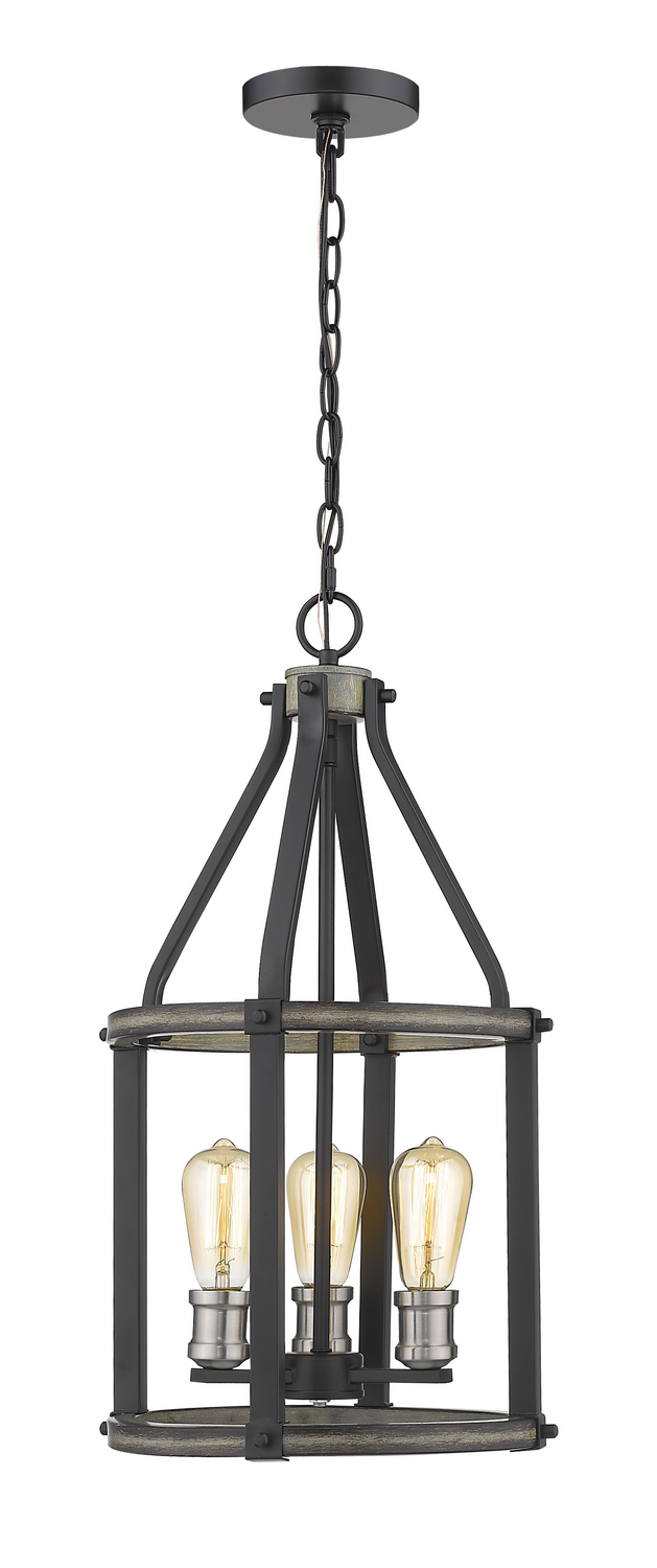 Three Light Pendant by Z-Lite - Kirkland Collection, Ashen Barnboard Finish - 472-3P-ABB