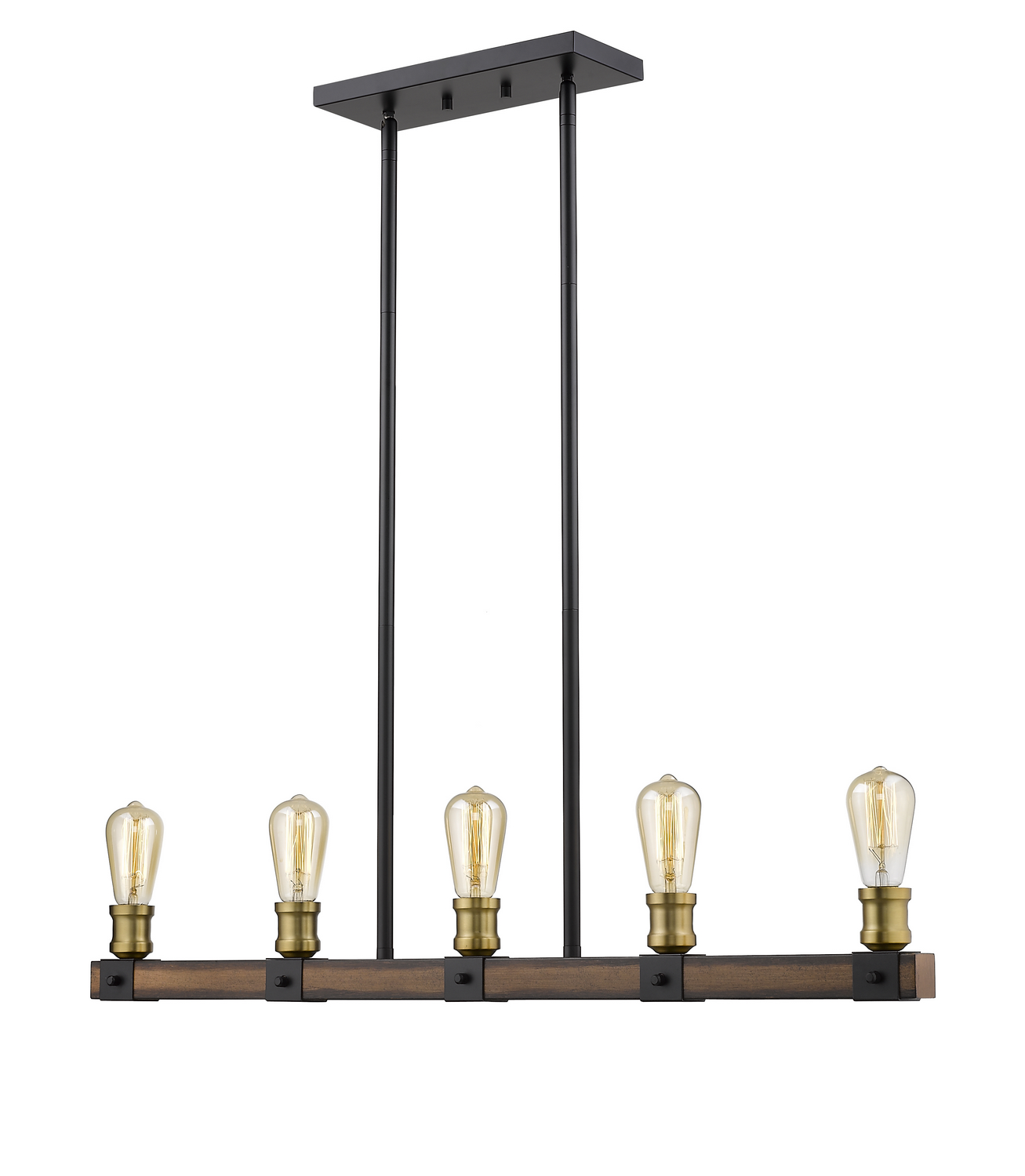 Five Light Linear Chandelier by Z-Lite - Kirkland Collection, Rustic Mahogany Finish - 472-5L-RM