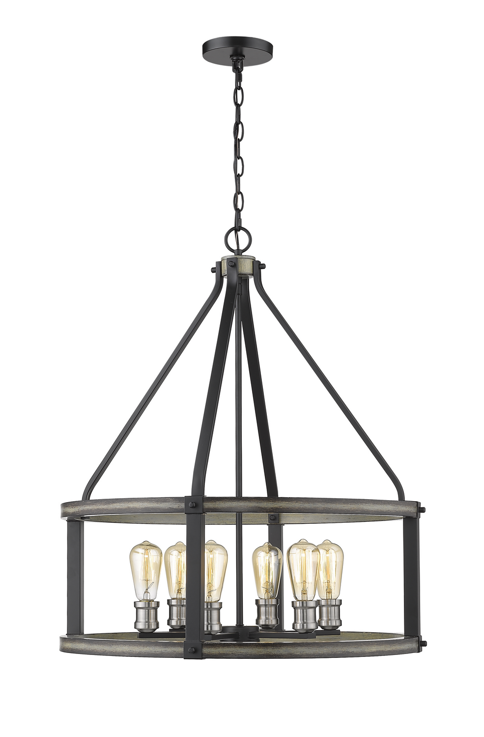 Six Light Chandelier by Z-Lite - Kirkland Collection, Ashen Barnboard Finish - 472-6D-ABB