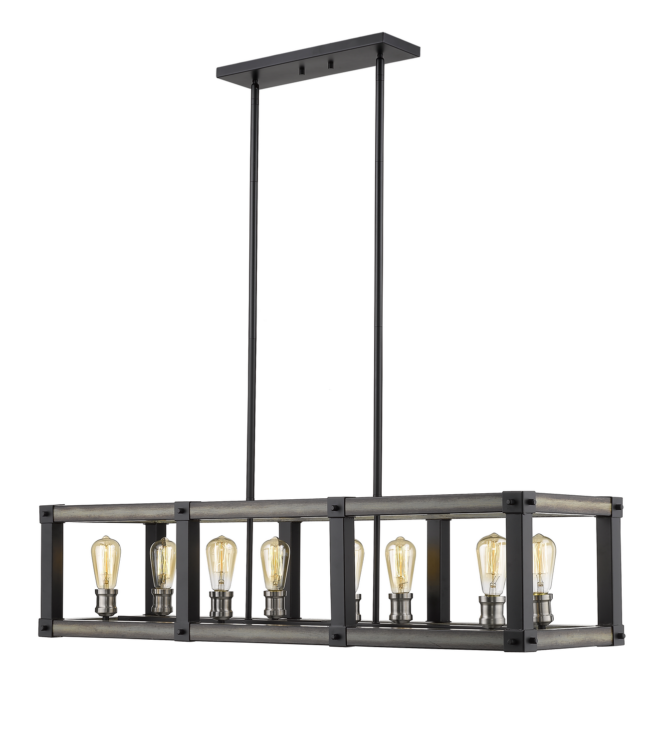 Eight Light Linear Chandelier by Z-Lite - Kirkland Collection, Ashen Barnboard Finish - 472-8L-ABB