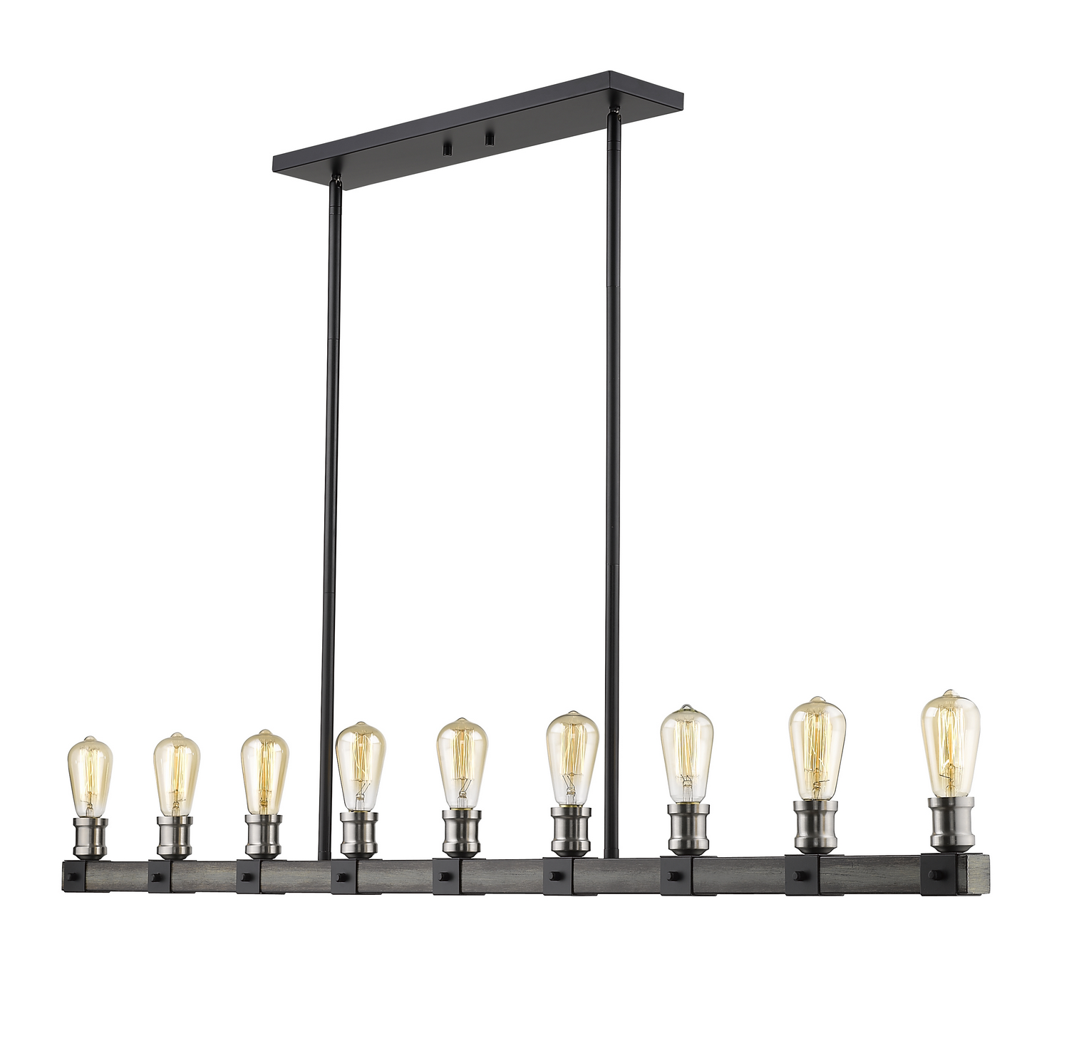 Nine Light Linear Chandelier by Z-Lite - Kirkland Collection, Ashen Barnboard Finish - 472-9L-ABB