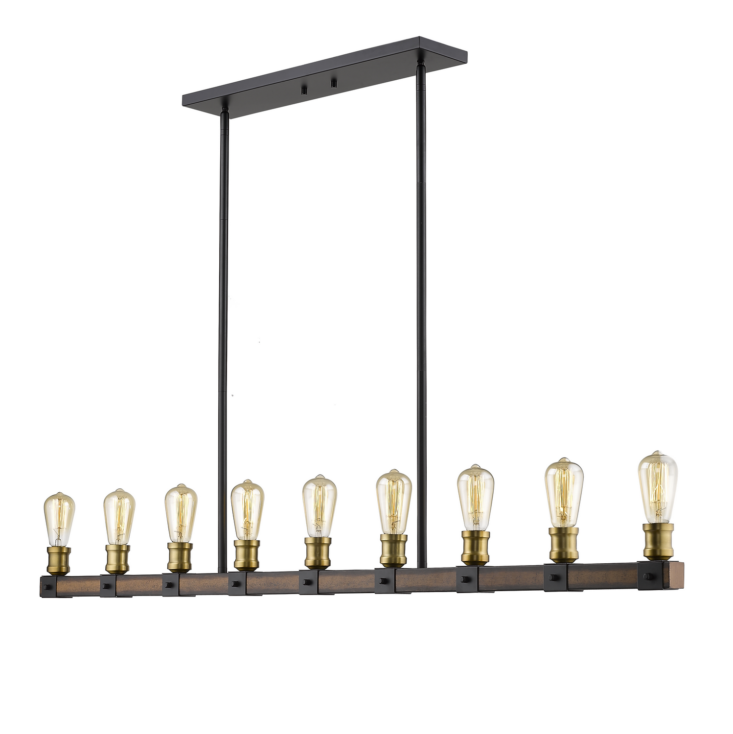 Nine Light Linear Chandelier by Z-Lite - Kirkland Collection, Rustic Mahogany Finish - 472-9L-RM