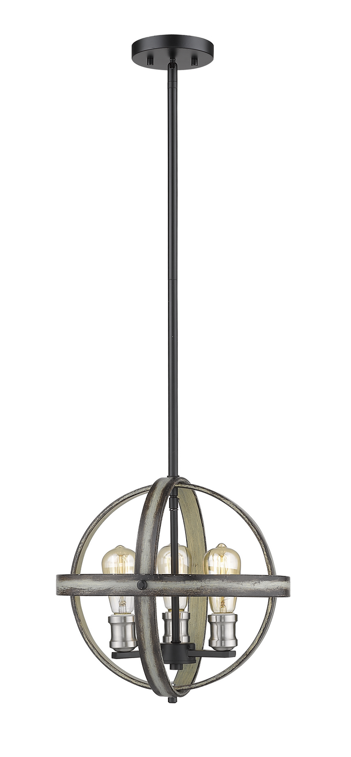 Three Light Pendant by Z-Lite - Kirkland Collection, Ashen Barnboard Finish - 472B14-ABB