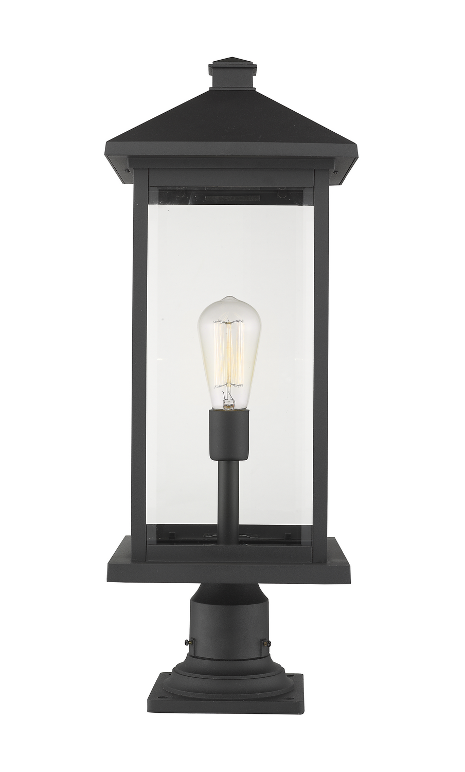 One Light Outdoor Pier Mounted Fixture by Z-Lite - Portland Collection, Black Finish - 531PHBXLR-533PM-BK
