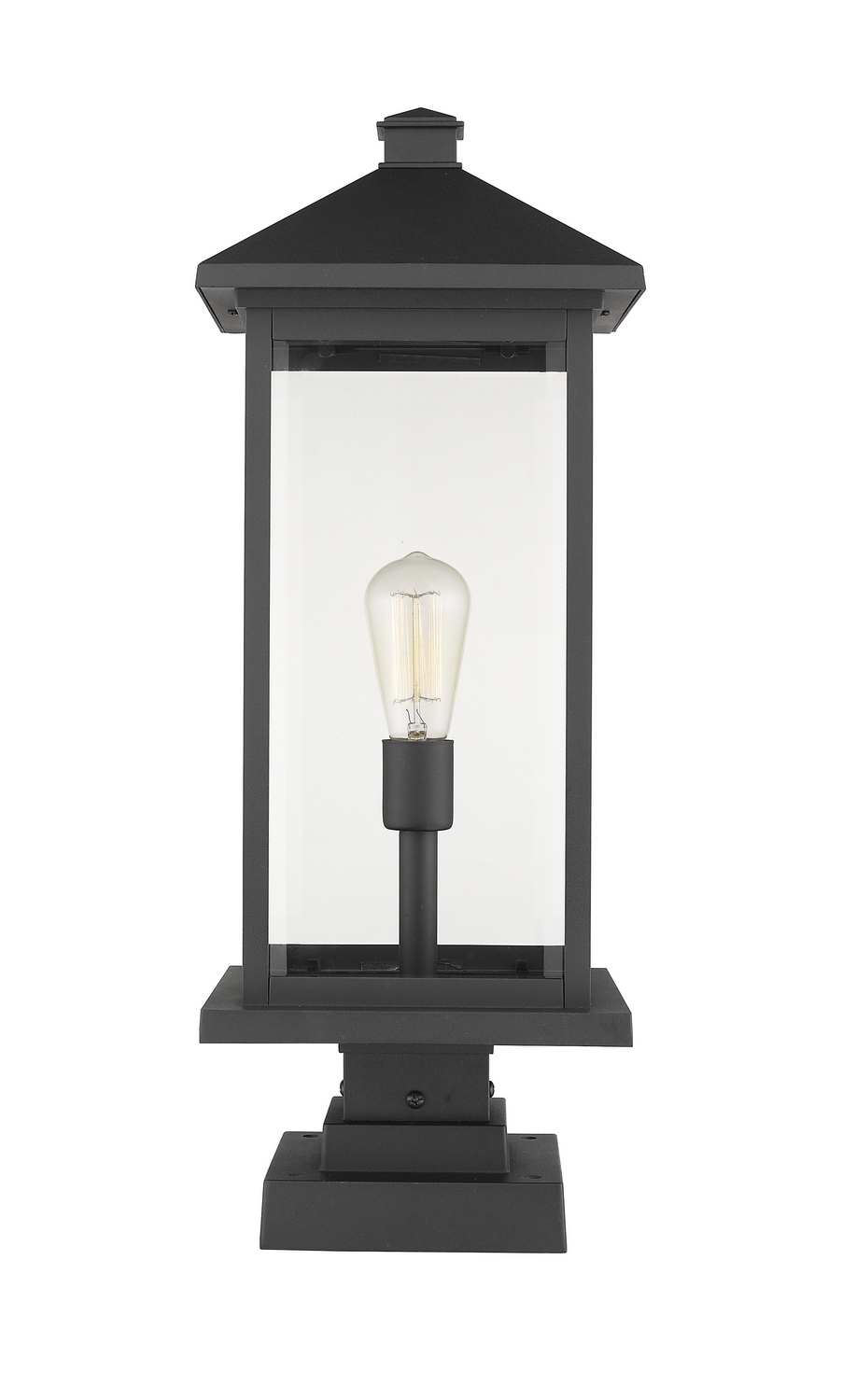 One Light Outdoor Pier Mounted Fixture by Z-Lite - Portland Collection, Black Finish - 531PHBXLS-SQPM-BK