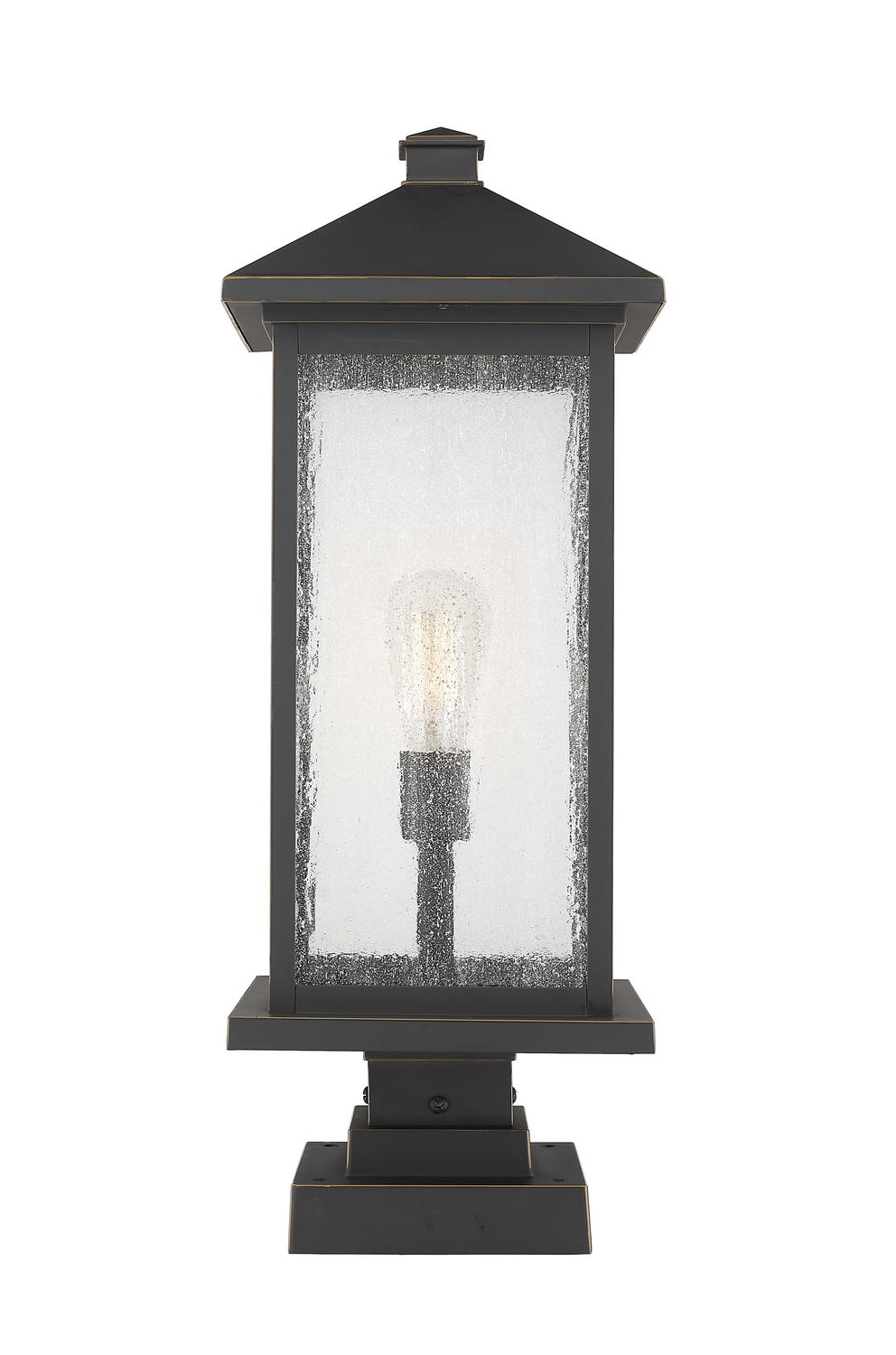 One Light Outdoor Pier Mounted Fixture by Z-Lite - Portland Collection, Oil Rubbed Bronze Finish - 531PHBXLS-SQPM-ORB