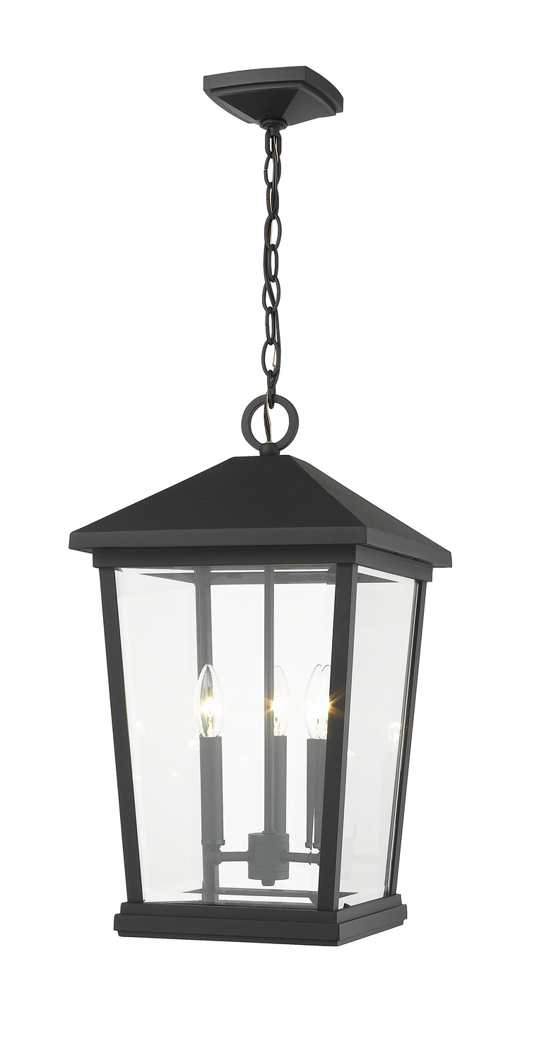 Three Light Outdoor Chain Mount Ceiling Fixture by Z-Lite - Beacon Collection, Black Finish - 568CHXL-BK