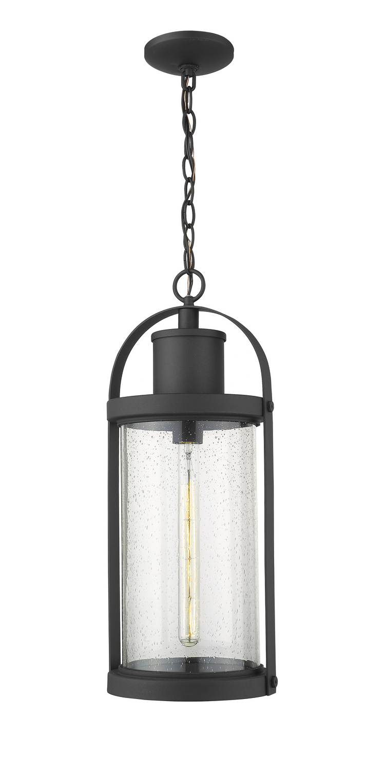 One Light Outdoor Chain Mount Ceiling Fixture by Z-Lite - Roundhouse Collection, Black Finish - 569CHB-BK