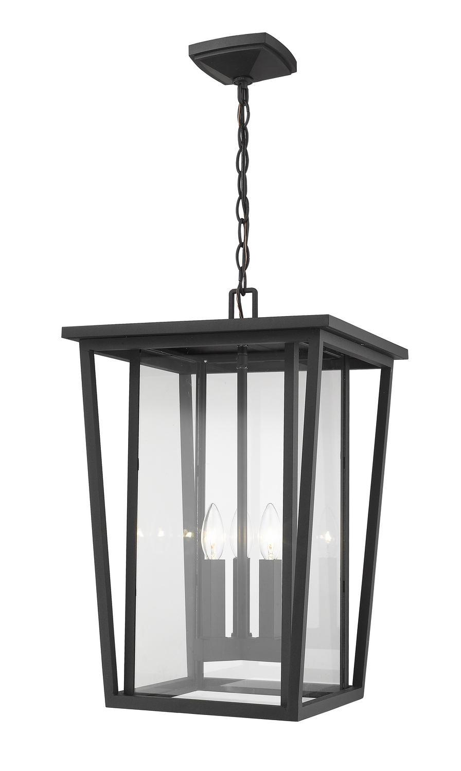 Three Light Outdoor Chain Mount Ceiling Fixture by Z-Lite - Seoul Collection, Black Finish - 571CHXL-BK