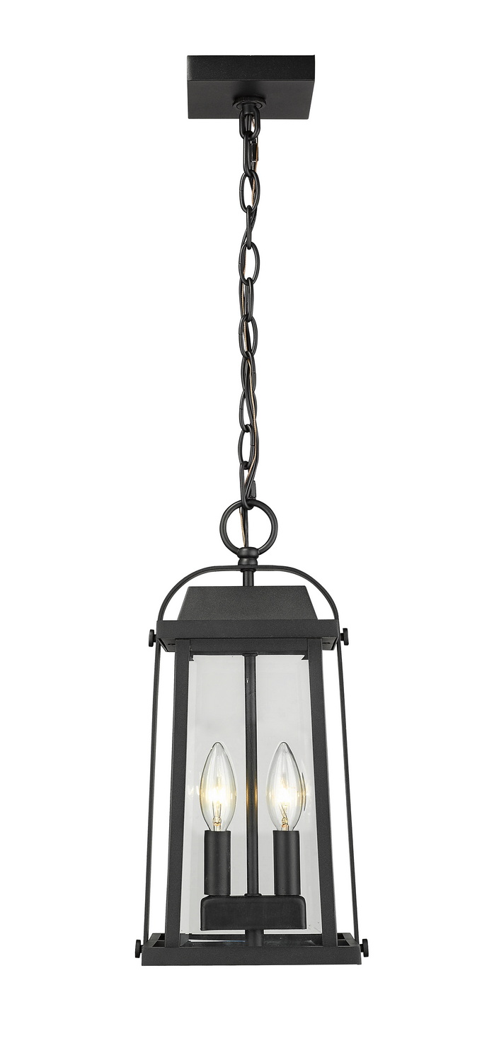 Two Light Outdoor Chain Mount Ceiling Fixture by Z-Lite - Millworks Collection, Black Finish - 574CHM-BK