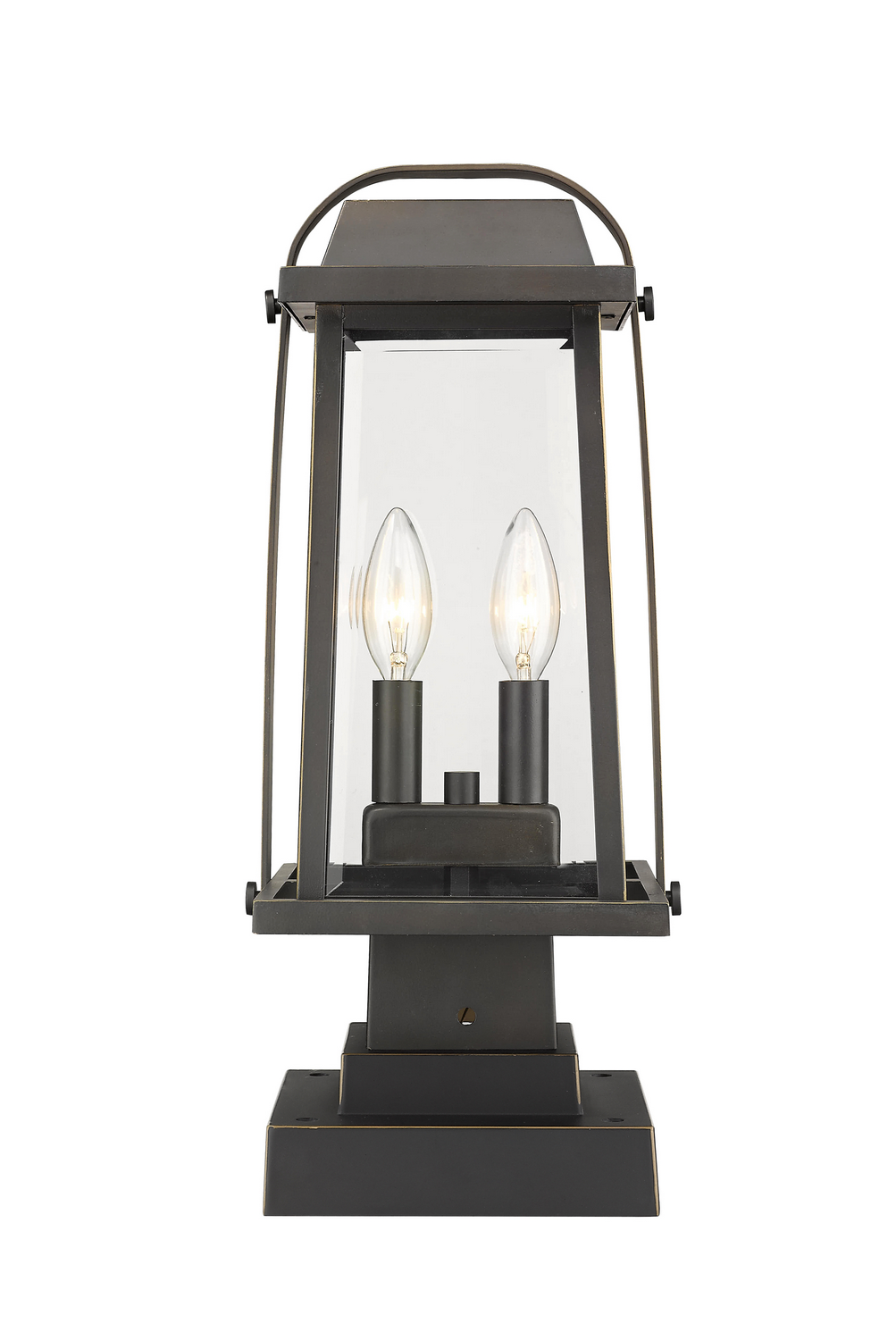 Two Light Outdoor Pier Mounted Fixture by Z-Lite - Millworks Collection, Oil Rubbed Bronze Finish - 574PHMS-SQPM-ORB