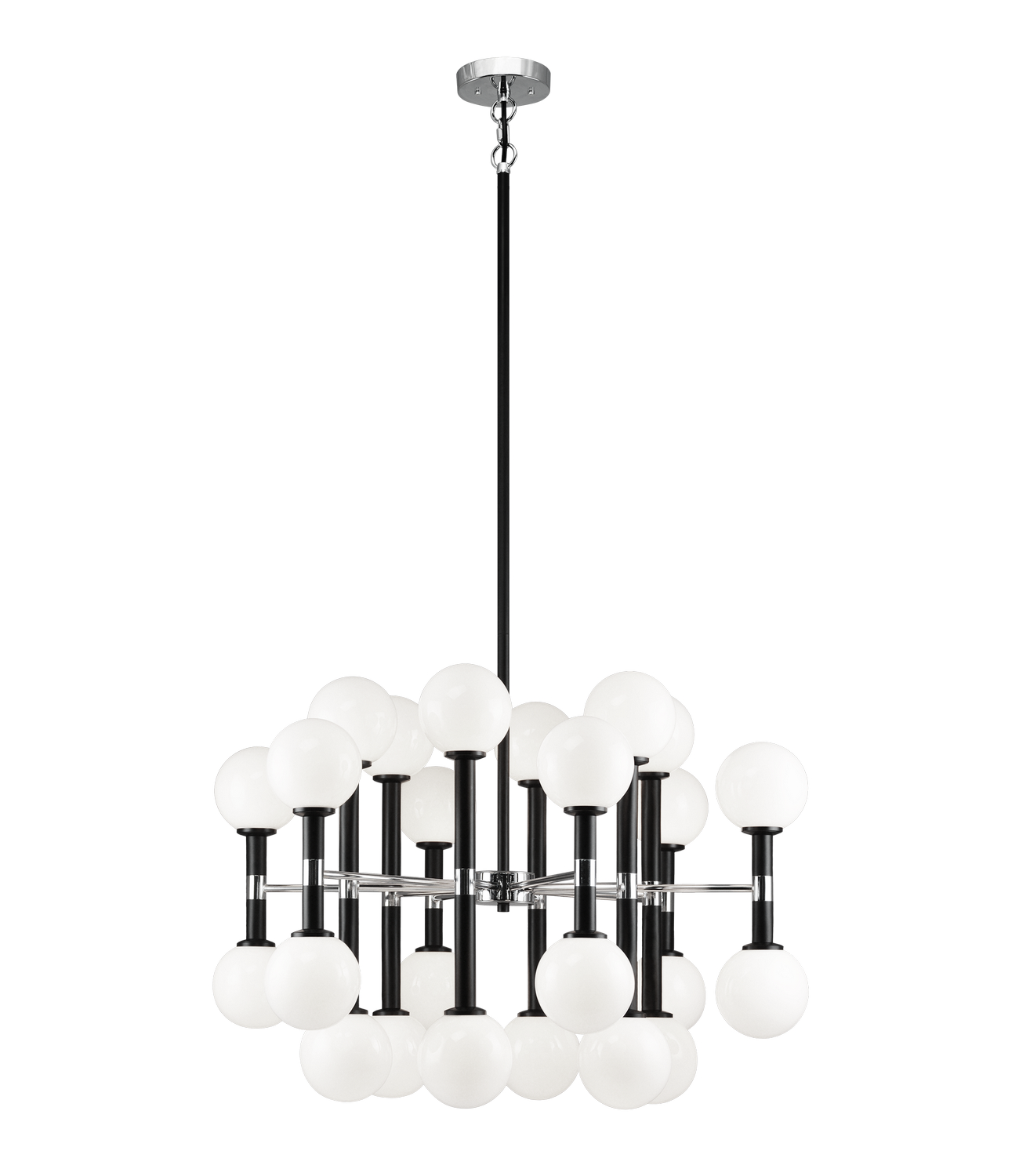 Matteo Lighting C75324BKOP Stellar 24 Light 30 inch Black Chandelier Ceiling Light in Black and Opal Glass