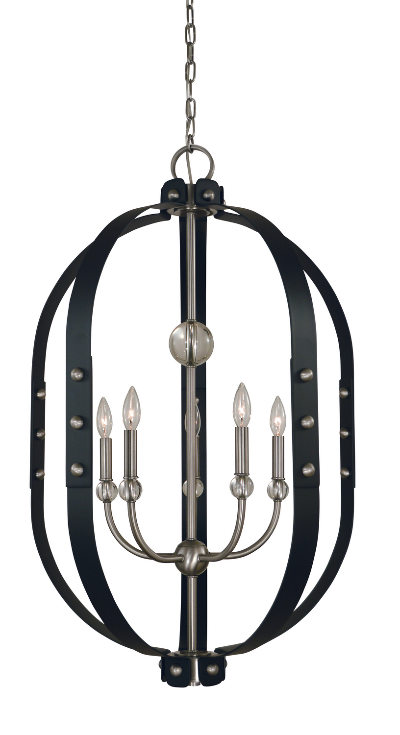 Framburg Urban Craftsman Five Light Chandelier in Brushed Nickel/Matte Black - 5315 BN/MBLACK