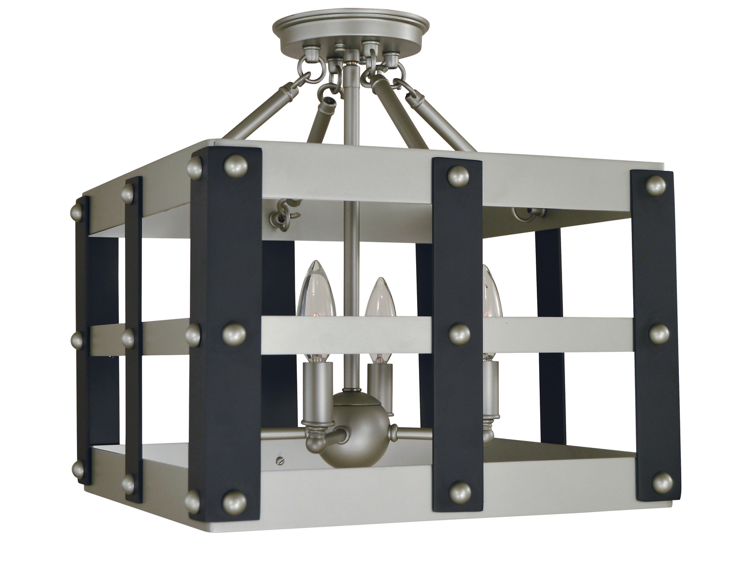 Framburg Metro Artisan Four Light Flush / Semi-Flush Mount in Satin Pewter/Matte Black - 5342 SP/MBLACK