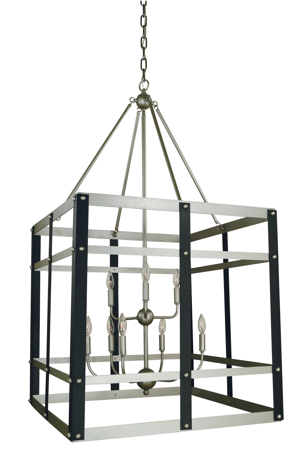 Framburg Metro Artisan Nine Light Foyer Chandelier in Satin Pewter/Matte Black - 5349 SP/MBLACK