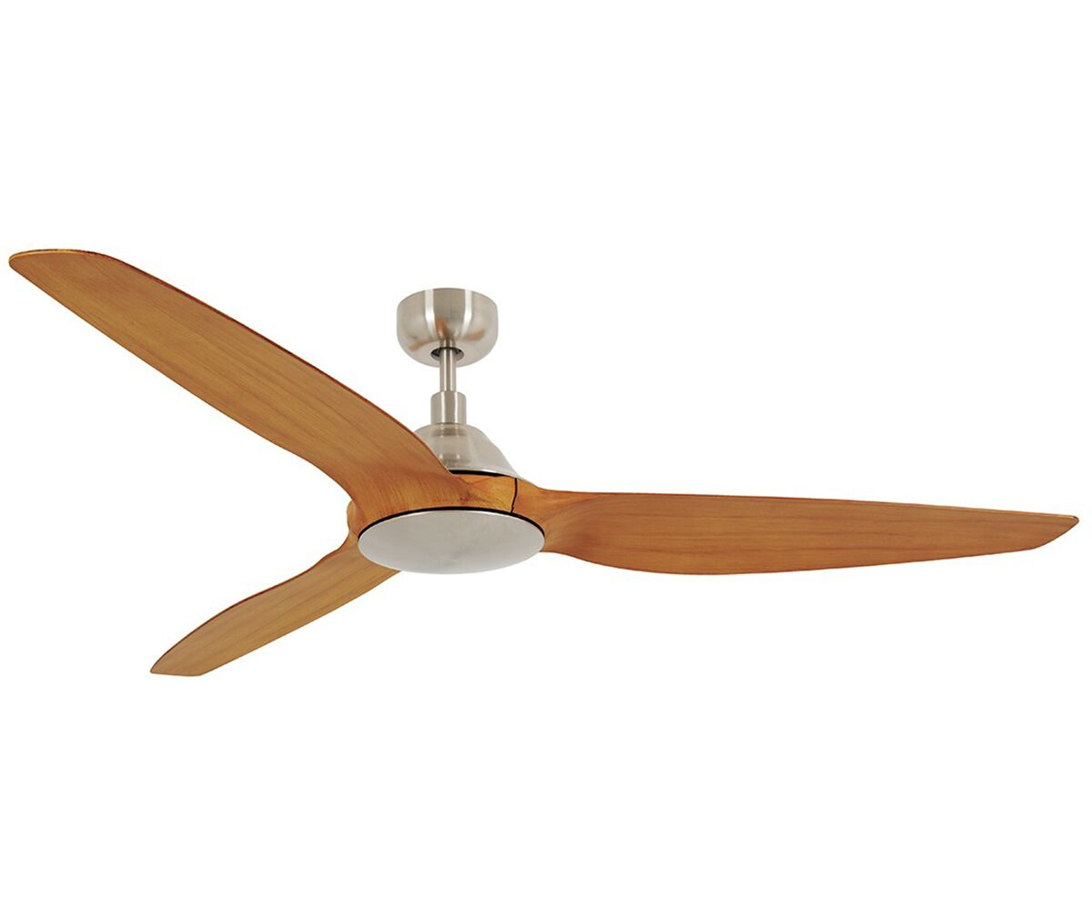 Lucci Air Collection 60 inch DC fan in brushed chrome w/ teak blades, complete w/ 6 speed remote control. Collection w/ ABS Plastic blades is a direct current ceiling fan that uses less electricity than a standard ceiling fan and produces higher airflow, available in a range of colors. The 6 speed remote control w/ timer function included. Set includes: One (1) ceiling fan Materials: ABS, Metal and Steel Finish: Brushed Chrome and Teak Remote control included D6.5x0.7 motor 6 speed remote Airflow(CFM): 7738.33, 5751.74, 1655.43 Motor wattage: 25W Summer/Winter mode ETL/CETL Voltage: 120Vac, 60Hz Fan watts when used at high speed: 25 Light Kit and Downrods sold separately Lucci Air Collection LED Light Kit Brushed Chrome model 21101201.ï¿½ Downrods 12-inch 210555120, 18 inch 210555180, 24-inch 210555240, 36-inch 210555360 Poles: 12 Blade length: 28.46 inches Power Consumption Average(wattage): 30.87/15.19/2.14 Mounting Options: Standard, Sloped, Angled Blade width: 8.58 inches Limited lifetime warranty Ceiling fan dimensions: 13 inches high x 59.84 inches wide x 59.84 inches deep This product will ship to you in one (1) box. Accessories pictured are NOT included. Assembly required.