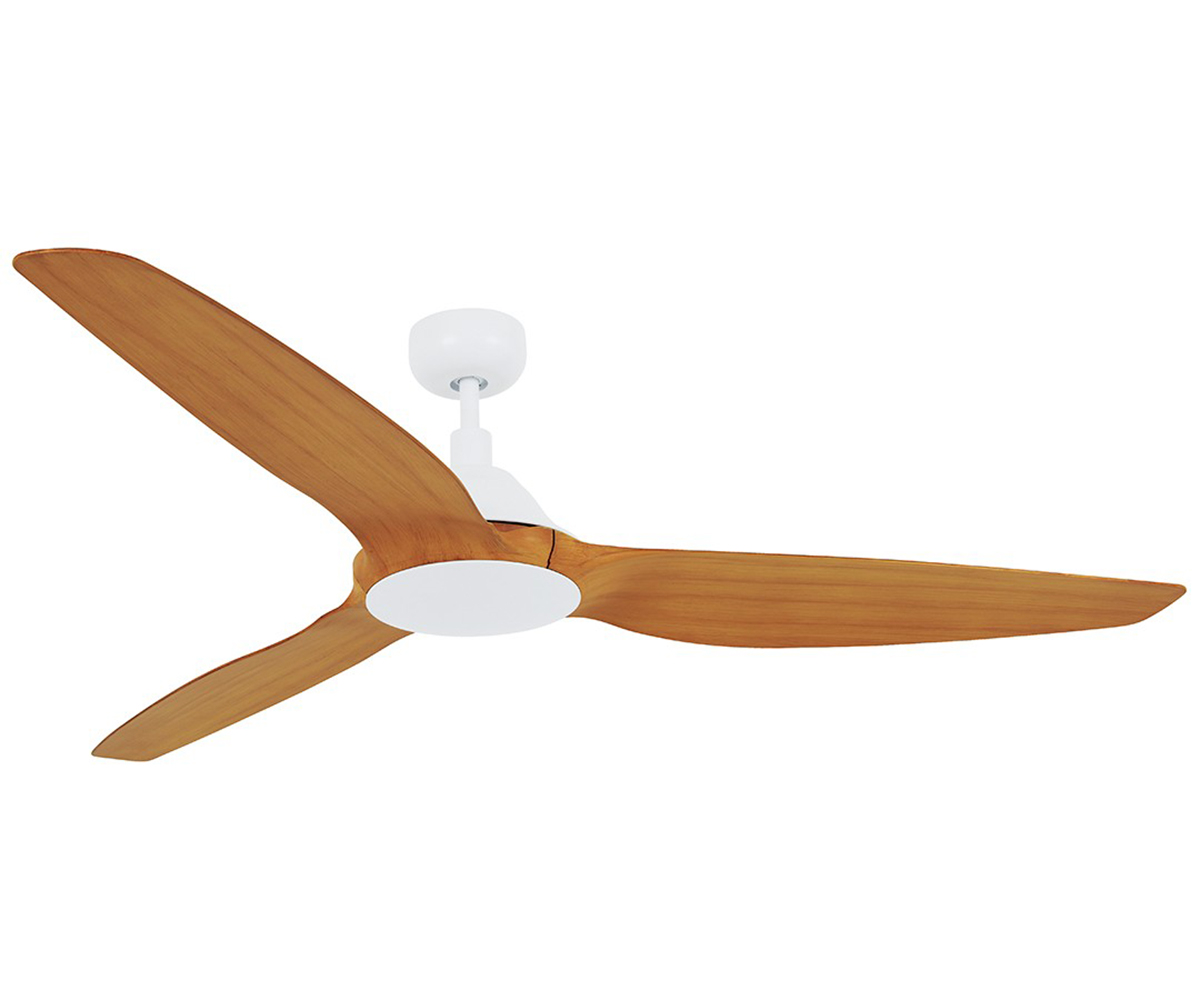 Lucci Air Collection 60 inch DC fan in white w/ teak blades, complete w/ 6 speed remote control. Collection w/ ABS Plastic blades is a direct current ceiling fan that uses less electricity than a standard ceiling fan and produces higher airflow, available in a range of colors. The 6 speed remote control w/ timer function included. Set includes: One (1) ceiling fan Materials: ABS, Metal and Steel Finish: White and Teak Remote control included D6.5x0.7 motor 6 speed remote Airflow(CFM): 7738.33, 5751.74, 1655.43 Motor wattage: 25W Summer/Winter mode ETL/CETL Voltage: 120Vac, 60Hz Fan watts when used at high speed: 25 Light Kit and Downrods sold separately Lucci Air Collection LED Light Kit White model 21101301.ï¿½ Downrods 12-inch 210575120, 18 inch 210575180, 24-inch 210575240, 36-inch 210575360 Poles: 12 Blade length: 28.46 inches Power Consumption Average(wattage): 30.87/15.19/2.14 Mounting Options: Standard, Sloped, Angled Blade width: 8.58 inches Limited lifetime warranty Ceiling fan dimensions: 13 inches high x 59.84 inches wide x 59.84 inches deep This product will ship to you in one (1) box. Accessories pictured are NOT included. Assembly required.