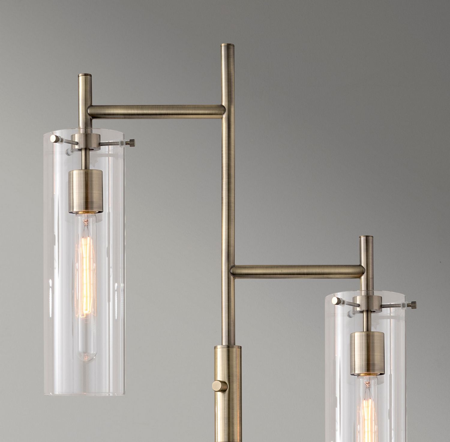 Adesso Home Dalton 64.25H Antique Brass Floor Lamp with Clear Glass Cylinder Shades (3853-21) | Quill