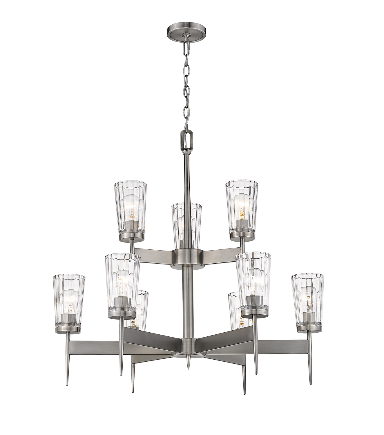 Nine Light Chandelier by Z-Lite - Flair Collection, Antique Nickel Finish - 1932-9AN