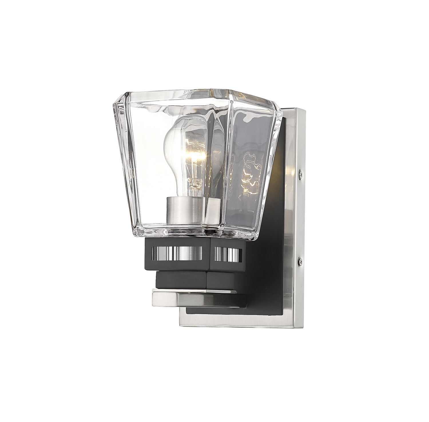One Light Wall Sconce by Z-Lite - Jackson Collection, Brushed Nickel + Matte Black Finish - 474-1S-BN-MB