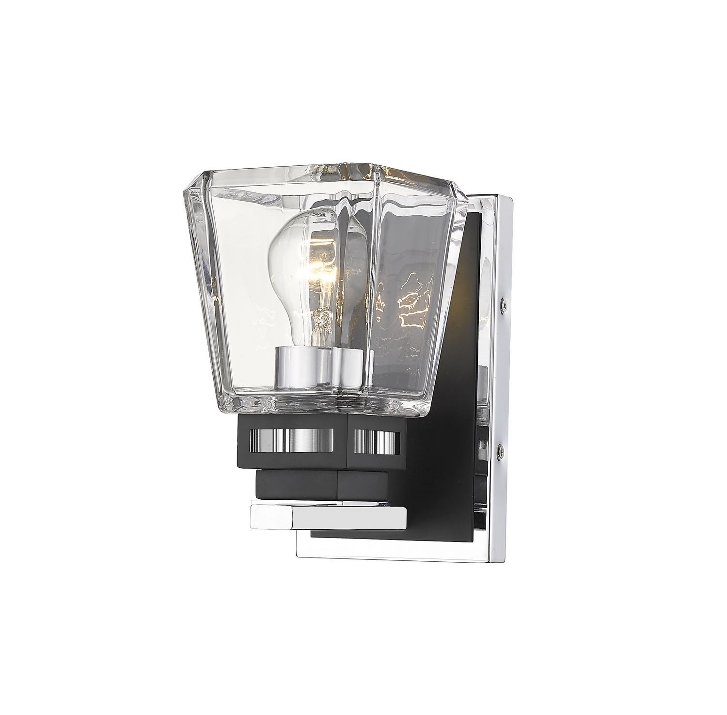 One Light Wall Sconce by Z-Lite - Jackson Collection, Chrome + Matte Black Finish - 474-1S-CH-MB