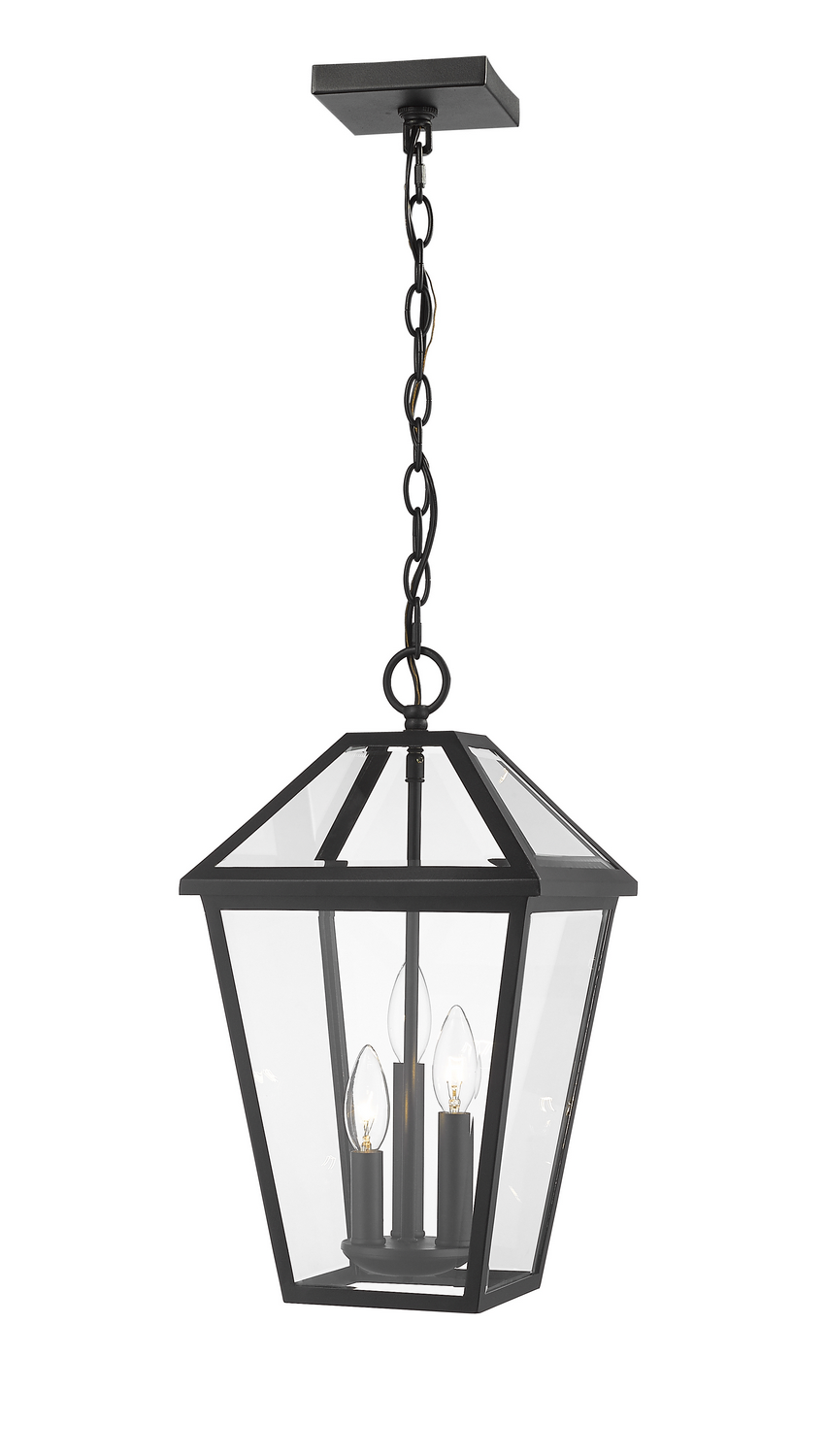 Three Light Outdoor Chain Mount Ceiling Fixture by Z-Lite - Talbot Collection, Black Finish - 579CHB-BK