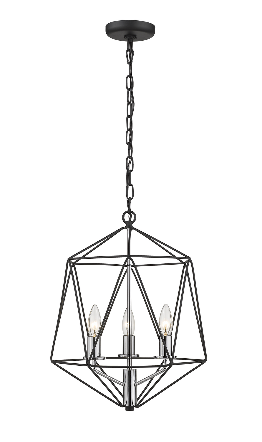 Three Light Chandelier by Z-Lite - Geo Collection, Matte Black + Chrome Finish - 918-14MB-CH