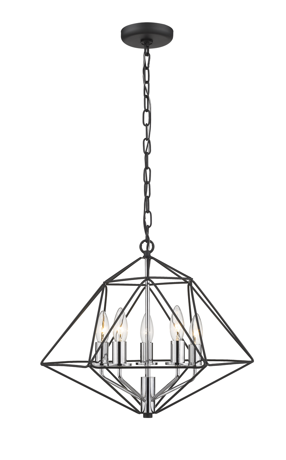 Five Light Chandelier by Z-Lite - Geo Collection, Matte Black + Chrome Finish - 918-18MB-CH