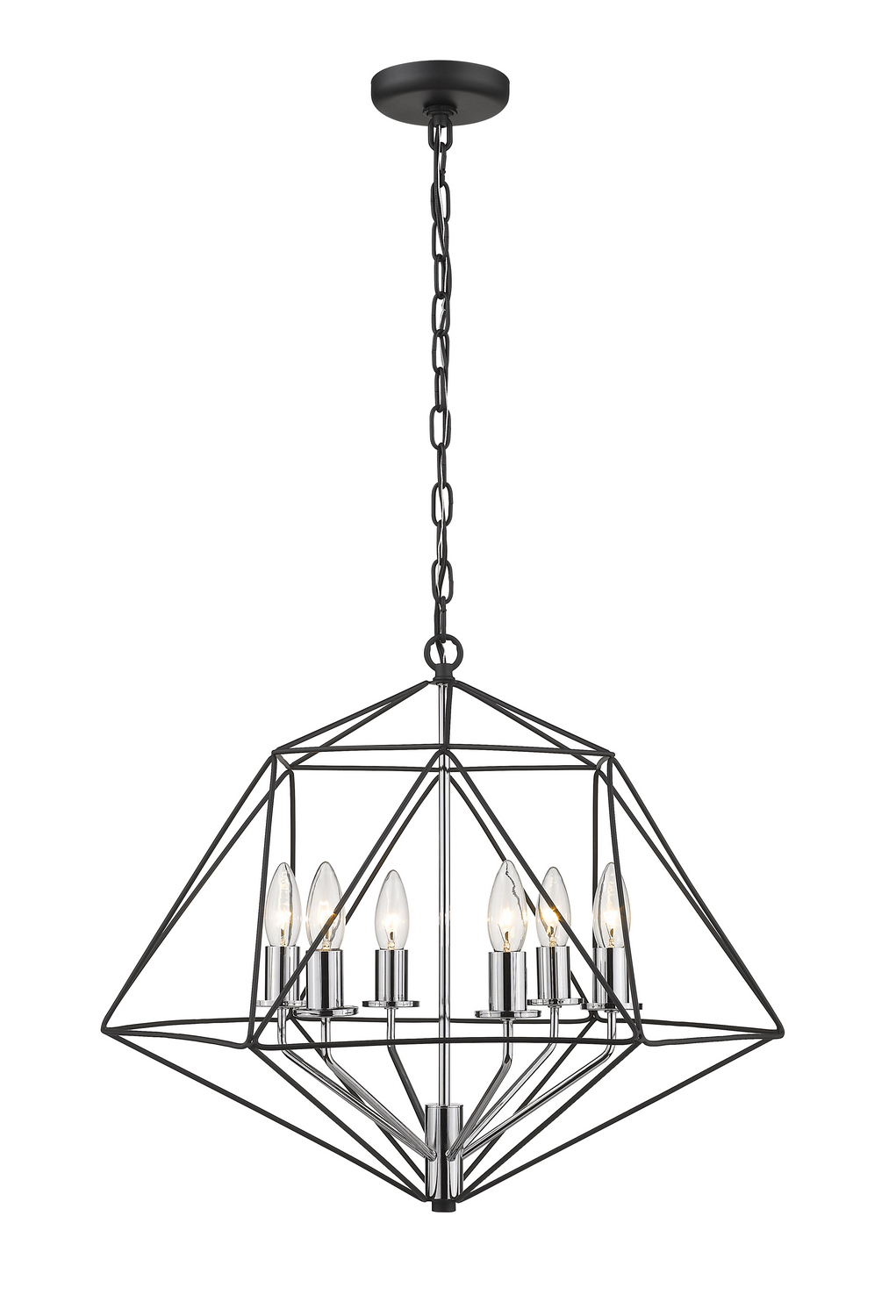 Six Light Chandelier by Z-Lite - Geo Collection, Matte Black + Chrome Finish - 918-22MB-CH