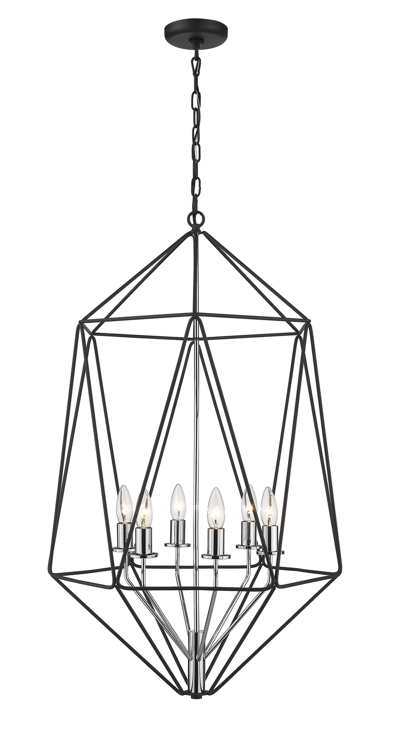 Six Light Chandelier by Z-Lite - Geo Collection, Matte Black + Chrome Finish - 918-35MB-CH
