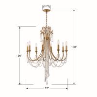 Eight Light Chandelier by Crystorama - Arcadia Collection, Antique Gold Finish - ARC-1908-GA-CL-MWP