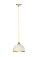 One Light Pendant by Z-Lite - Landry Collection, Matte White + Rubbed Brass Finish - 1004P10-MW-RB