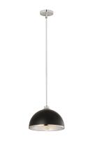 One Light Pendant by Z-Lite - Landry Collection, Matte Black + Chrome Finish - 1004P14-MB-CH