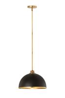One Light Pendant by Z-Lite - Landry Collection, Matte Black + Rubbed Brass Finish - 1004P14-MB-RB