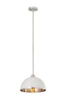One Light Pendant by Z-Lite - Landry Collection, Matte White + Brushed Nickel Finish - 1004P14-MW-BN