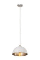 One Light Pendant by Z-Lite - Landry Collection, Matte White + Brushed Nickel Finish - 1004P14-MW-BN