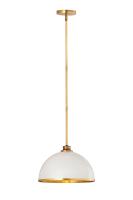One Light Pendant by Z-Lite - Landry Collection, Matte White + Rubbed Brass Finish - 1004P14-MW-RB