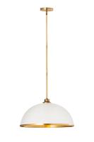 One Light Pendant by Z-Lite - Landry Collection, Matte White + Rubbed Brass Finish - 1004P20-MW-RB