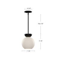 One Light Pendant by Kuzco Lighting - Arcadia Collection, Black/Opal Glass Finish - PD59708-BK/OP
