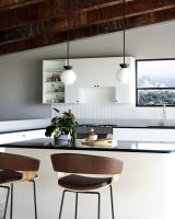 One Light Pendant by Kuzco Lighting - Arcadia Collection, Black/Opal Glass Finish - PD59708-BK/OP