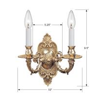 Two Light Wall Sconce by Crystorama - Marlowe Collection, Polished Brass Finish - 642-PB