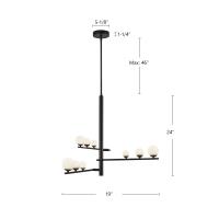 LED Chandelier by Kuzco Lighting - Cypress Collection, Black/Opal Glass Finish - CH55524-BK/OP