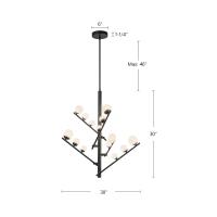 LED Chandelier by Kuzco Lighting - Cypress Collection, Black/Opal Glass Finish - CH55530-BK/OP