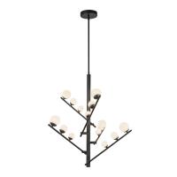 LED Chandelier by Kuzco Lighting - Cypress Collection, Black/Opal Glass Finish - CH55530-BK/OP