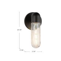 One Light Exterior Wall Mount by Kuzco Lighting - Lima Collection, Black/Clear Water Glass Finish - EW73210-BK/WC