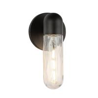 One Light Exterior Wall Mount by Kuzco Lighting - Lima Collection, Black/Clear Water Glass Finish - EW73210-BK/WC