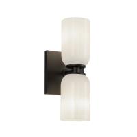 Two Light Wall Sconce by Kuzco Lighting - Nola Collection, Black/Glossy Opal Glass Finish - WS57712-BK/GO