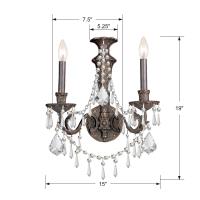 Two Light Wall Sconce by Crystorama - Vanderbilt Collection, English Bronze Finish - 5162-EB-CL-MWP
