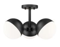 Three Light Semi Flush Mount by Z-Lite - Realm Sphere Collection, Matte Black Finish - 7517-3SF-MB